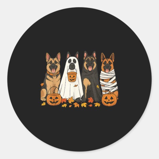 Funny German Shepherd Dogs Dressed As Ghost Soky H Ronde Sticker (Voorkant)