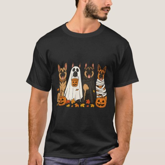 Funny German Shepherd Dogs Dressed As Ghost Soky H T-shirt (Voorkant)