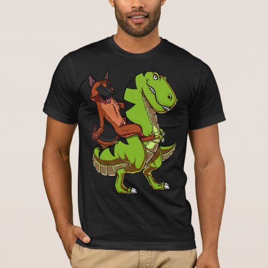 Funny German Shepherd Riding T-Rex Dinosaur T-shirt (Voorkant)