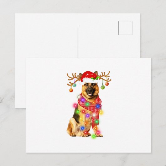 Funny German Shepherd Santa Hat Xmas Lights Gift D Aankondigingskaart (Voorkant / Achterkant)