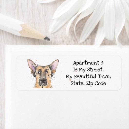 Funny German Shepherd speckle waterverf dog Label (Insitu)