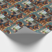 Funny German Shepherd Tangled in Christmas Lights Cadeaupapier (Hoek)