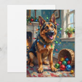 Funny German Shepherd Tangled in Christmas Lights Feestdagenkaart (Voorkant / Achterkant)