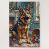 Funny German Shepherd Tangled in Christmas Lights Legpuzzel (Verticaal)