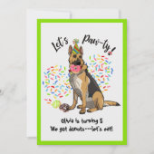 Funny German Sherherd Birthday Party Invite Kaart (Voorkant)