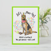 Funny German Sherherd Birthday Party Invite Kaart (Staand voorkant)