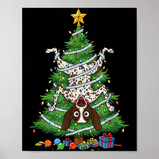 Funny German Shorthaired Inter Dog Christmas Tree Poster (Voorkant)