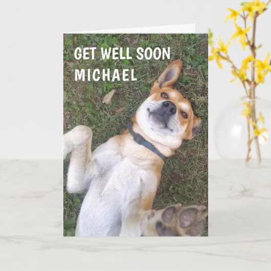 Funny Get Well Dog Photo Custom Kaart (Gele Bloem)