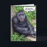 Funny Getting Ouder Birthday Chimpansee Kaart<br><div class="desc">Chimpansee leunt op een rots met groene vegetatie voor het ouder worden van de verjaardag. De tekst kan worden bewerkt.</div>
