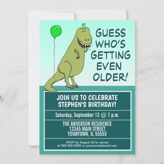 Funny Getting Ouder Dinosaur Birthday Party Kaart (Voorkant)