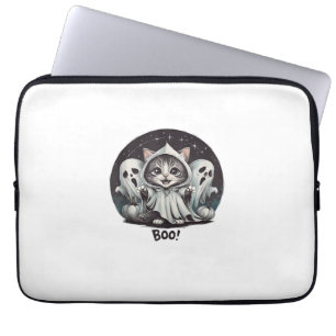 Funny Ghost Cat Boo Halloween Animal Ghost Kat T Laptop Sleeve