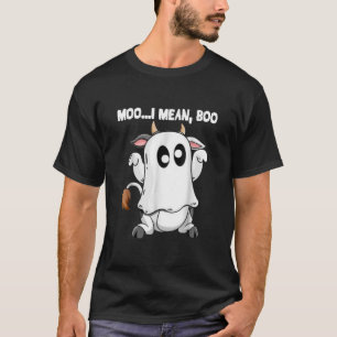 Funny Ghost Cow Moo I Mean Boo Pumpkin Moon T-shirt