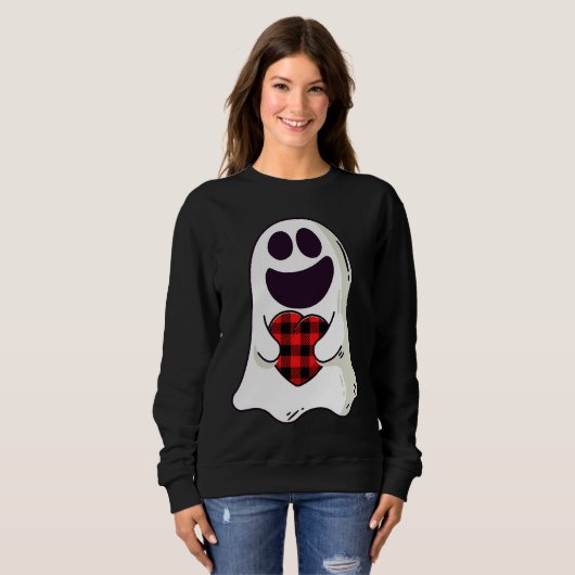 Funny Ghost Hugging Red Hearts Plaid buffalo Valen Trui (Voorkant volledig)
