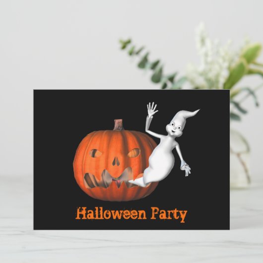 Funny Ghost Jack O Lantern Halloween Uitnodiging (Staand voorkant)