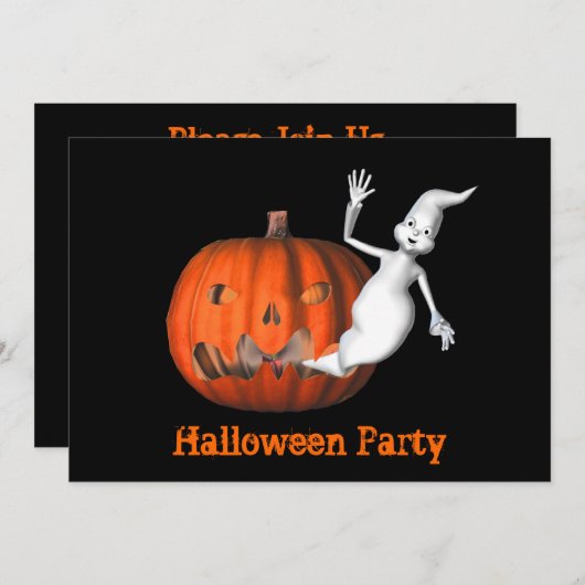 Funny Ghost Jack O Lantern Halloween Uitnodiging (Voorkant / Achterkant)