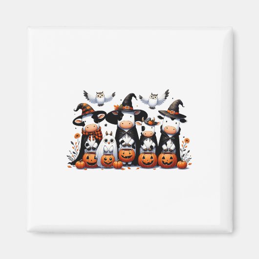 Funny Ghost Koeien Halloween Animals Koe Uilen Spo Magneet (Voorkant)