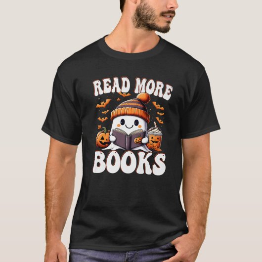 Funny Ghost Lees meer Boeken Funny Teacher Hallowe T-shirt (Voorkant)