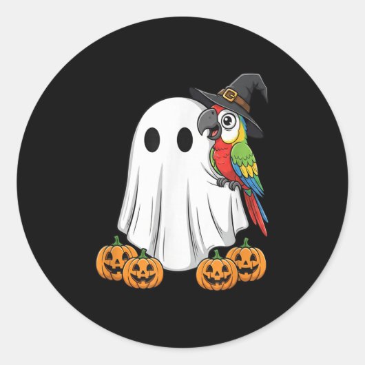 Funny Ghost Parrot Pumpkin Halloween Kids Mens Wom Ronde Sticker (Voorkant)