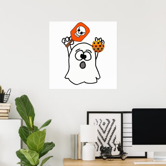 Funny Ghost Pplay Pickleball Halloween Poster (Thuiskantoor)