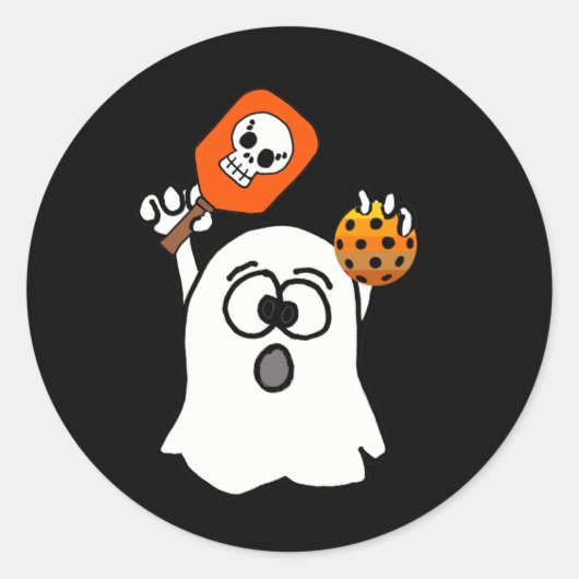 Funny Ghost Pplay Pickleball Halloween Ronde Sticker (Voorkant)