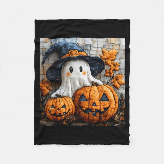 Funny Ghost Pumpkin Cute Halloween Patchwork Art Fleece Deken (Voorkant)