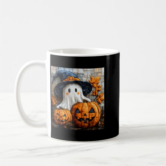 Funny Ghost Pumpkin Cute Halloween Patchwork Art  Koffiemok (Links)