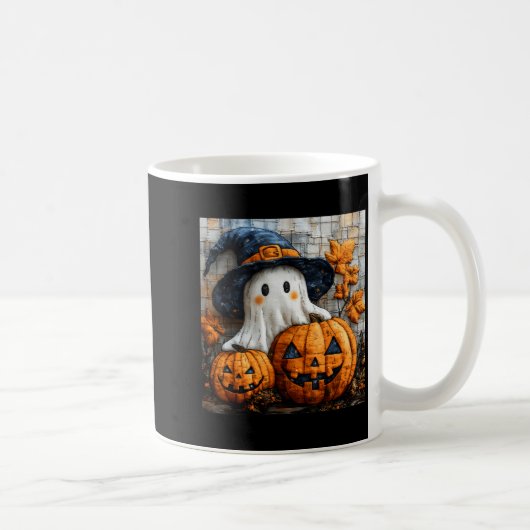 Funny Ghost Pumpkin Cute Halloween Patchwork Art  Koffiemok (Rechts)