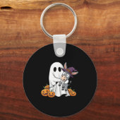 Funny Ghost Pumpkin Halloween Kids Mens Womens Sleutelhanger (Voorkant)
