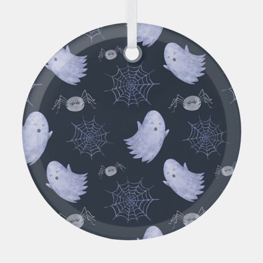 Funny Ghost Spider Halloween Patroon. Glas Ornament (Voorkant)