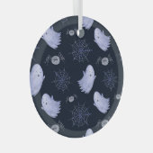 Funny Ghost Spider Halloween Patroon. Glas Ornament (Voorkant Rechts)