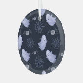 Funny Ghost Spider Halloween Patroon. Glas Ornament (Voorkant links)