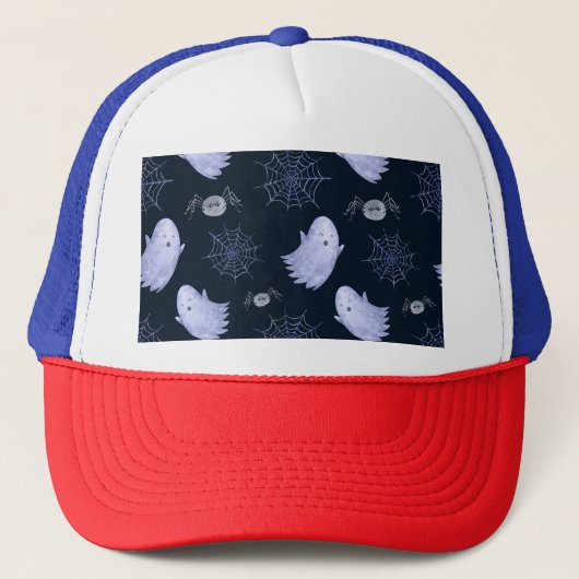 Funny Ghost Spider Halloween Patroon. Trucker Pet (Voorkant)