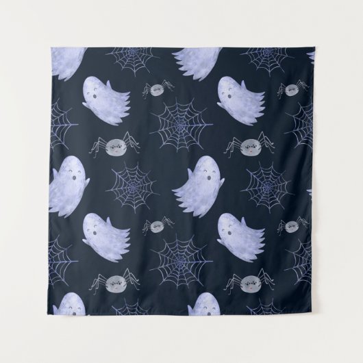 Funny Ghost Spider Halloween Patroon. Wandkleed (Voorkant)