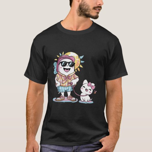 Funny Ghost Summer Walking Cat Schattige Spooky Se T-shirt (Voorkant)