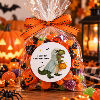 Funny Ghost T-Rex with Pumpkin Ronde Sticker