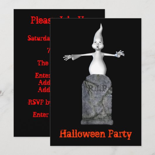 Funny Ghost Tombstone Halloween Uitnodiging (Voorkant / Achterkant)