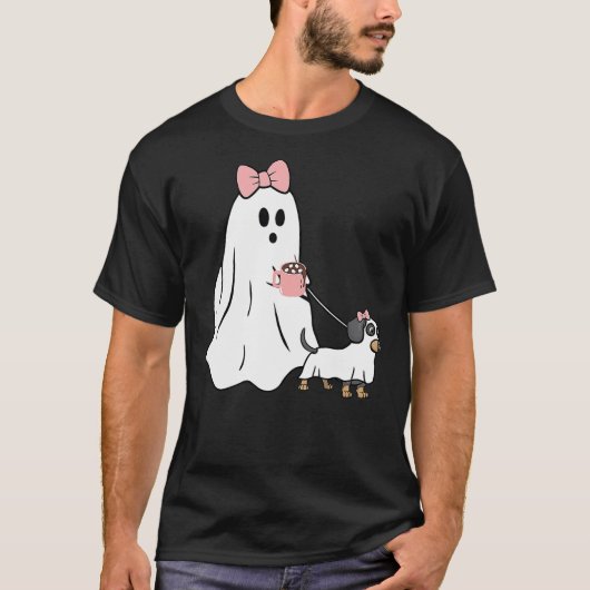 Funny Ghost Walking Dog Dachshund Wiener Halloween T-shirt (Voorkant)