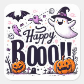 Funny Ghosts and Pumpkins Happy Boo Kids Halloween Vierkante Sticker (Voorkant)