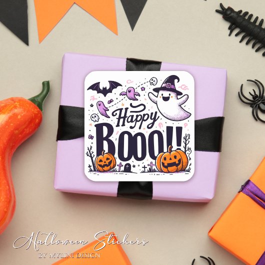 Funny Ghosts and Pumpkins Happy Boo Kids Halloween Vierkante Sticker