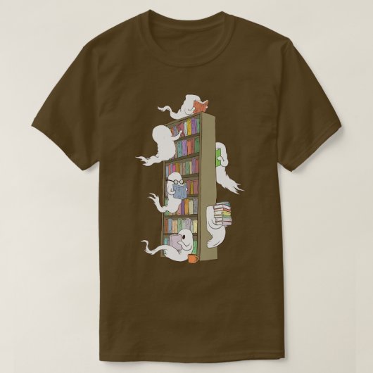 Funny Ghosts boeken haunted library coffewee T-shirt (Design voorkant)