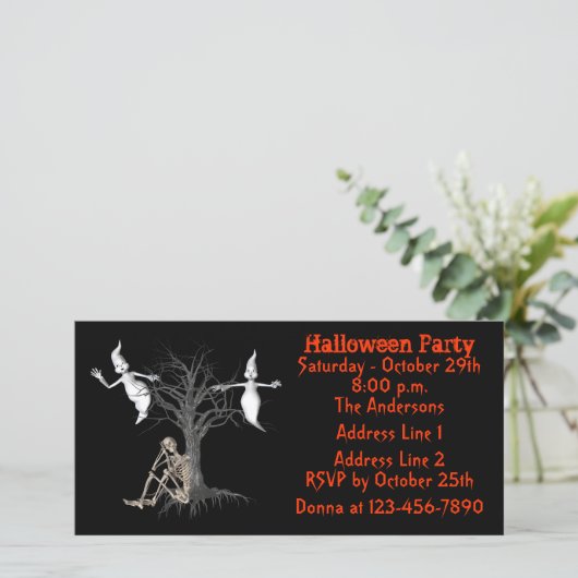 Funny Ghosts Skeleton Halloween Invite (Staand voorkant)