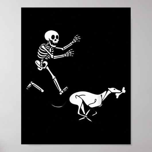 Funny Ghound Running Skeleton Halloween  Poster (Voorkant)