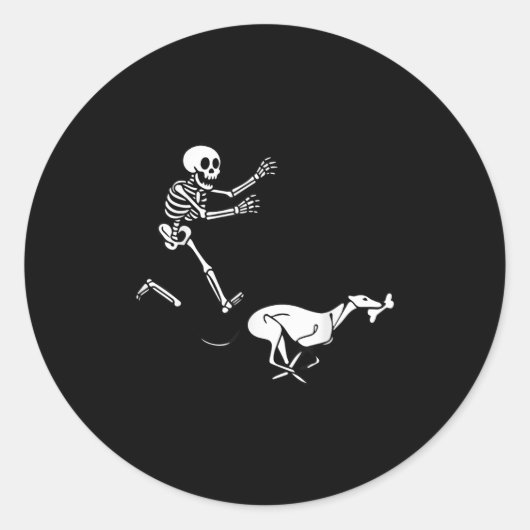 Funny Ghound Running Skeleton Halloween Ronde Sticker (Voorkant)