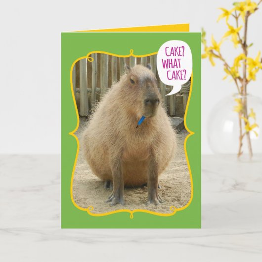 Funny Giant Cake-Eating Guinea Pig Birthday Kaart (Gele Bloem)