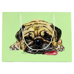 Funny Gift Bag met Pug Dog - Uw kleuren - Tekst Groot Cadeauzakje