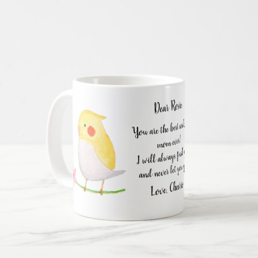 Funny Gift for Cockatiel Owner Cute Custom Name Koffiemok (Voorkant links)