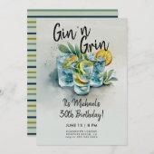 Funny Gin n Grin Drinken Party Mannen 30e Verjaard Kaart (Voorkant / Achterkant)