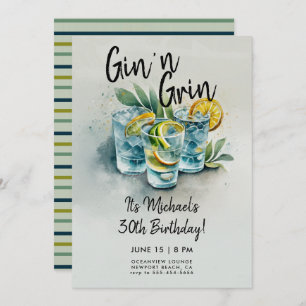 Funny Gin n Grin Drinken Party Mannen 30e Verjaard Kaart