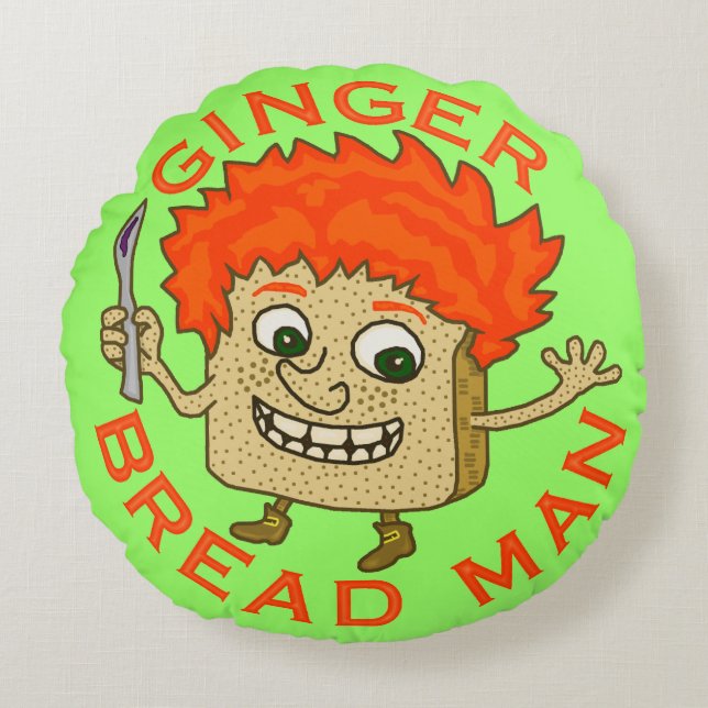 Funny Ginger Bread Man Kerstmis Rond Kussen (Voorkant)