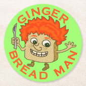 Funny Ginger Bread Man Kerstmis Ronde Kartonnen Onderzetter (Voorkant)